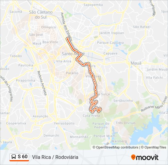 Mapa da linha S 60 de ônibus