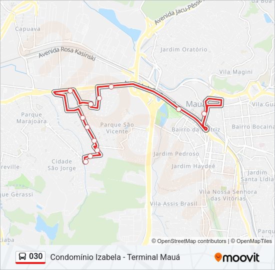 Mapa da linha 030 de ônibus