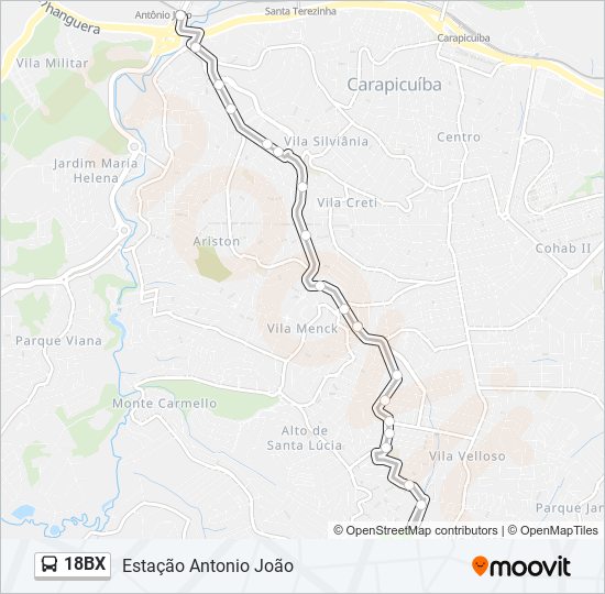 Mapa da linha 18BX de ônibus