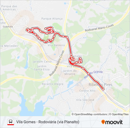 Mapa da linha 36 de ônibus