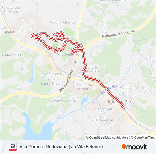 Mapa da linha 36 de ônibus