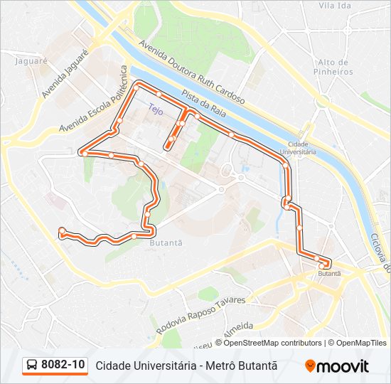 Mapa da linha 8082-10 de ônibus
