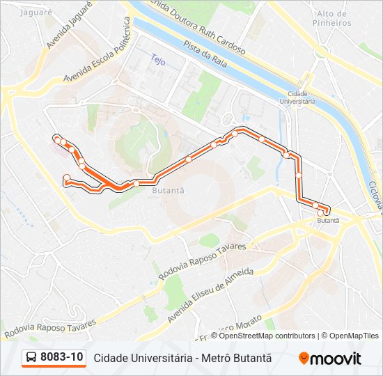 Mapa da linha 8083-10 de ônibus
