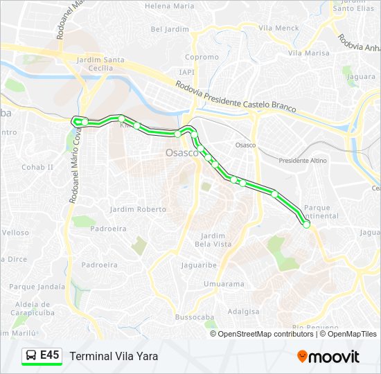 Mapa da linha E45 de ônibus