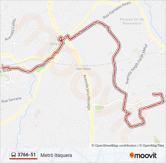 Mapa da linha 3766-51 de ônibus
