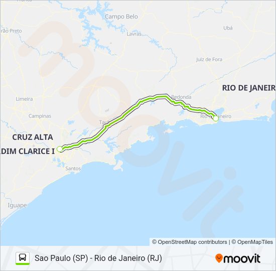 Mapa da linha FLIXBUS BR0101 de ônibus