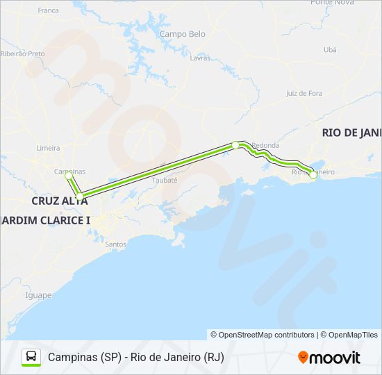 Mapa da linha FLIXBUS BR0103 de ônibus