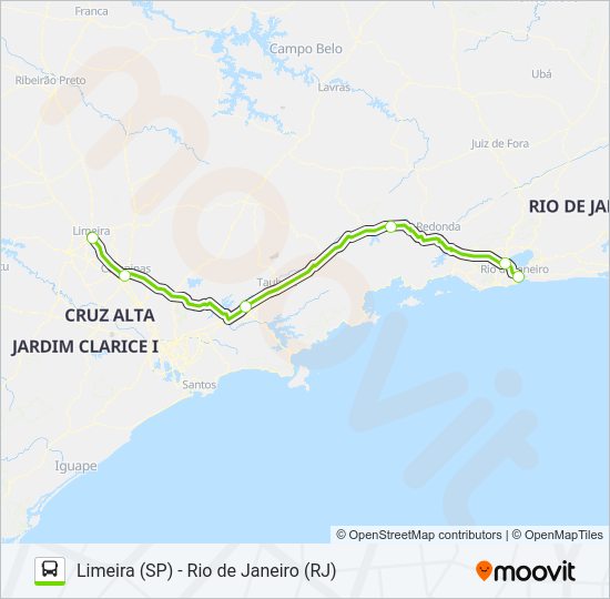 Mapa da linha FLIXBUS BR0107 de ônibus
