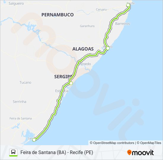 Mapa da linha FLIXBUS BR1001 de ônibus
