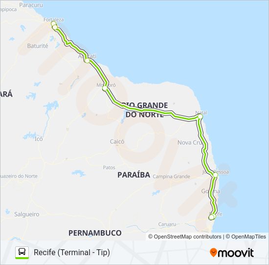 Mapa da linha FLIXBUS BR1002 de ônibus