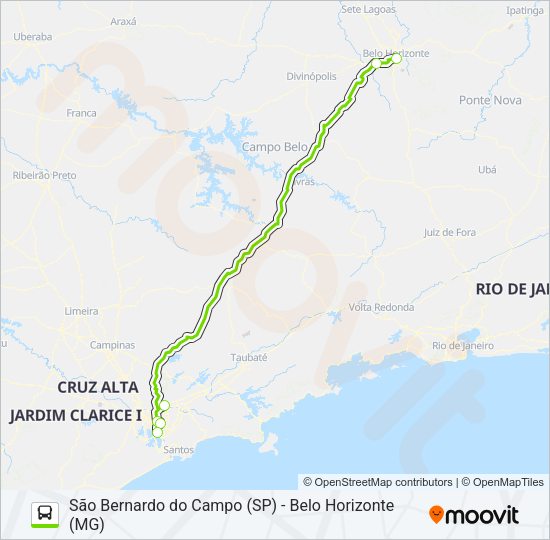 Mapa da linha FLIXBUS BRN0302 de ônibus