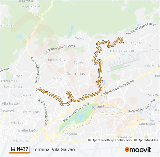 N437 Bus Line Map