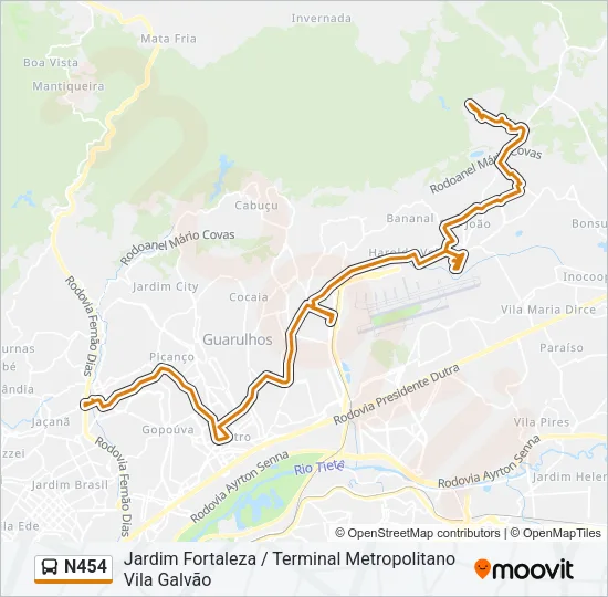 N454 Bus Line Map