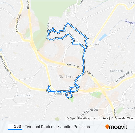 Rota da linha 38d: horários, paradas e mapas - Jardim Paineiras