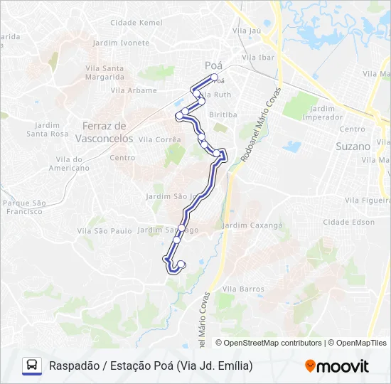 013 RASPADÃO / ESTAÇÃO POÁ (VIA JD. EMÍLIA) Bus Line Map