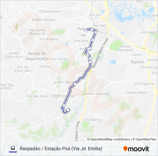 013 RASPADÃO / ESTAÇÃO POÁ (VIA JD. EMÍLIA) Bus Line Map