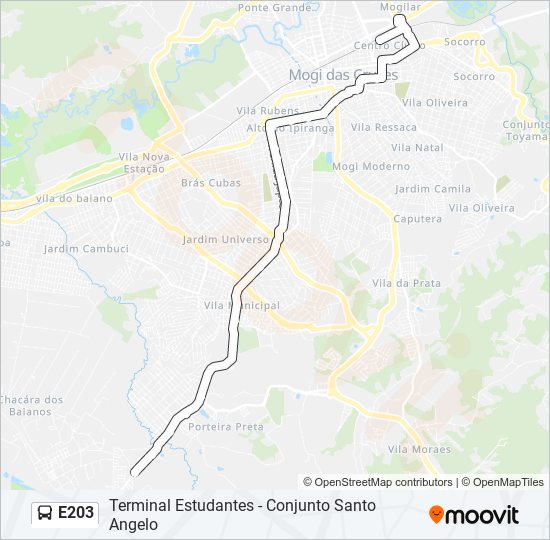 Mapa da linha E203 de ônibus