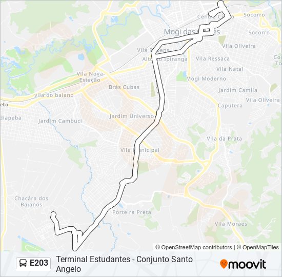 Mapa da linha E203 de ônibus