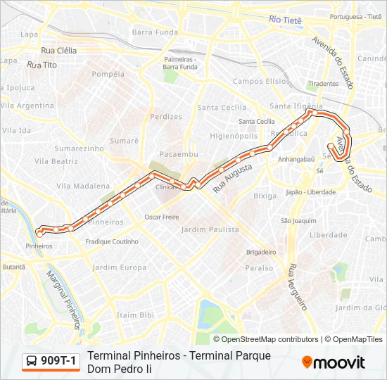 909T-1 Bus Line Map