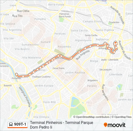 909T-1 Bus Line Map