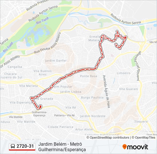 Mapa da linha 2720-31 de ônibus