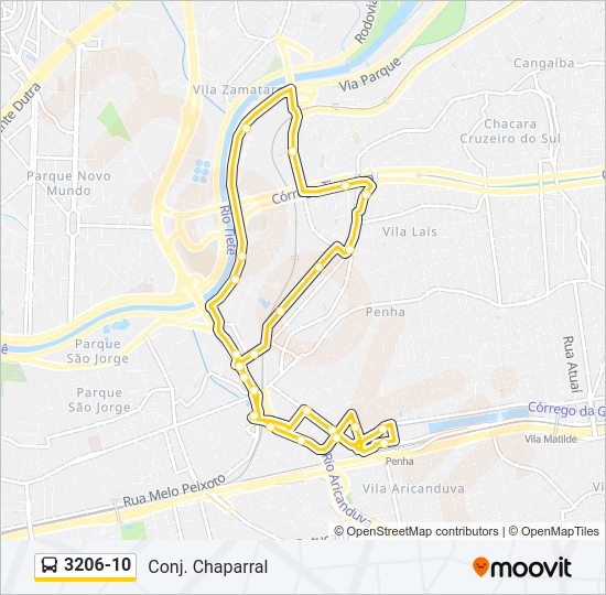 Mapa da linha 3206-10 de ônibus