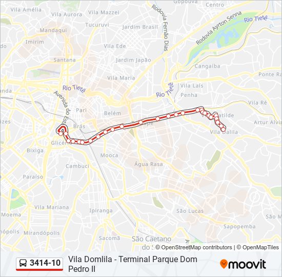 Mapa da linha 3414-10 de ônibus