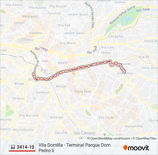 Mapa da linha 3414-10 de ônibus