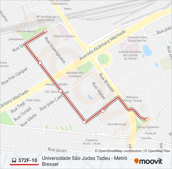 Mapa da linha 372F-10 de ônibus