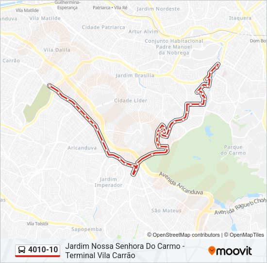 Mapa da linha 4010-10 de ônibus