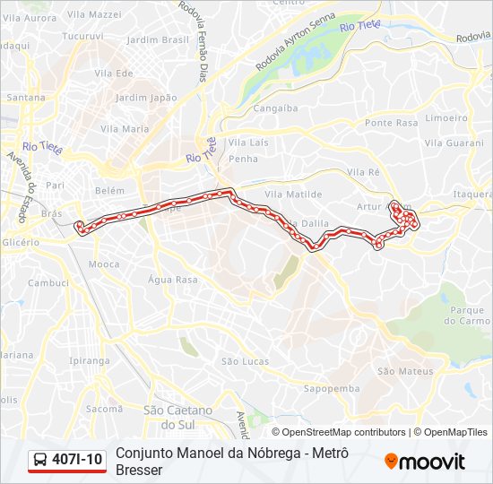 Mapa da linha 407I-10 de ônibus