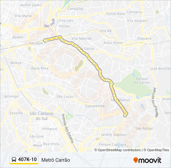 Mapa da linha 407K-10 de ônibus