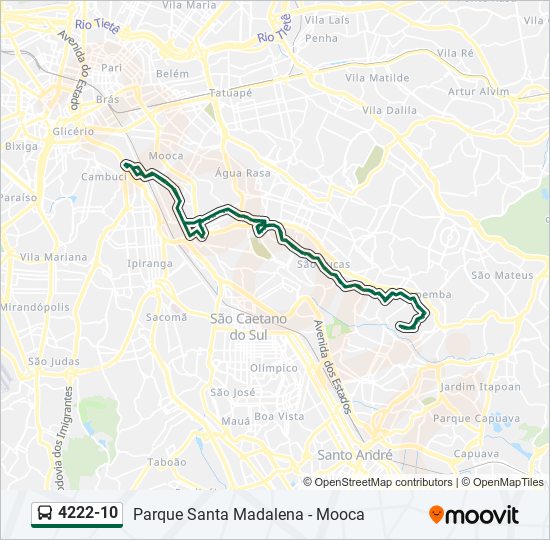 Mapa da linha 4222-10 de ônibus