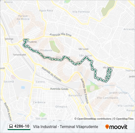 Mapa da linha 4286-10 de ônibus