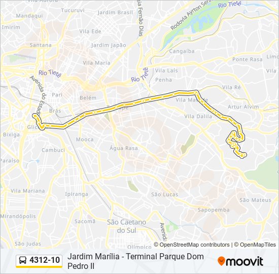 Mapa da linha 4312-10 de ônibus