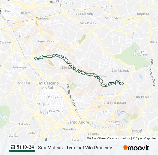 Mapa da linha 5110-24 de ônibus