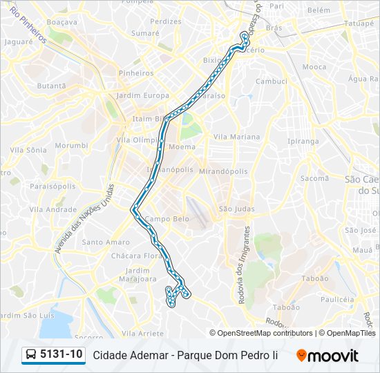 Mapa da linha 5131-10 de ônibus