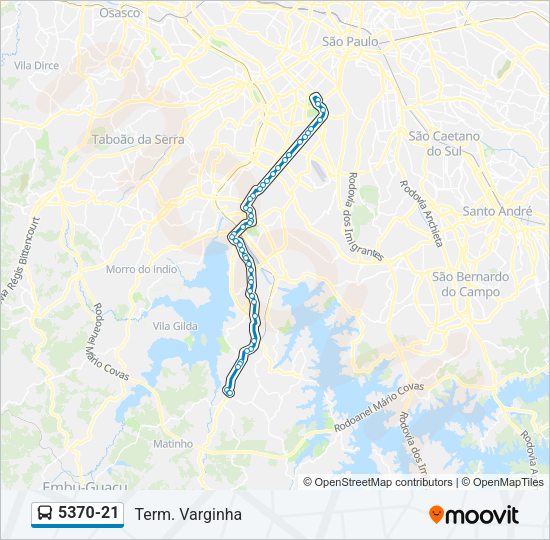 Mapa da linha 5370-21 de ônibus
