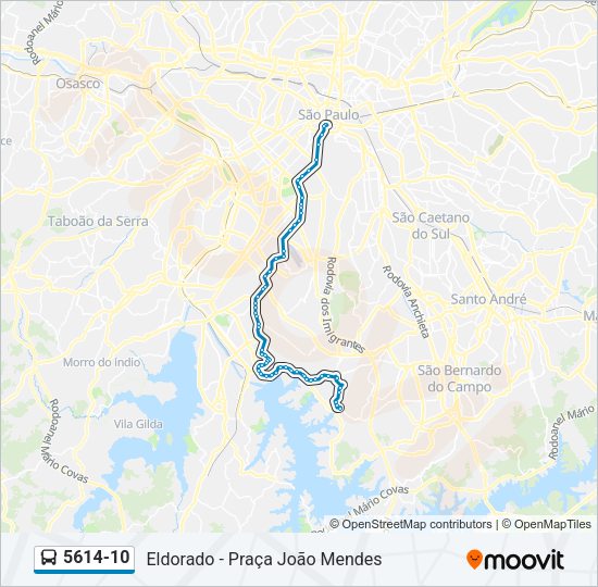 Mapa da linha 5614-10 de ônibus
