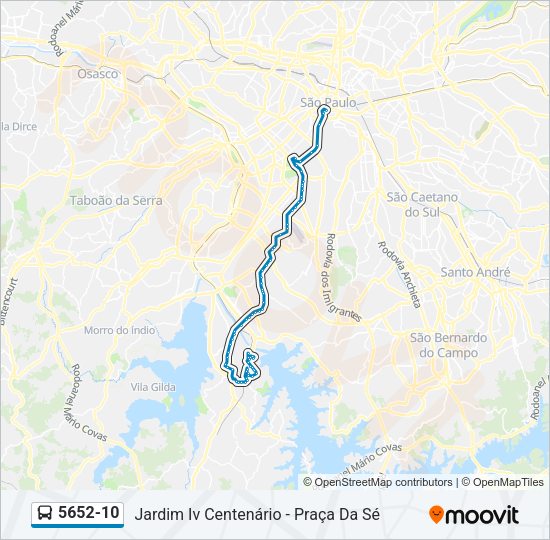 Mapa da linha 5652-10 de ônibus