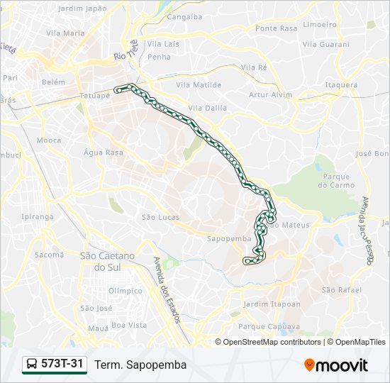 Mapa da linha 573T-31 de ônibus