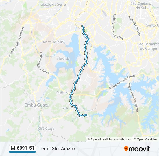 Mapa da linha 6091-51 de ônibus