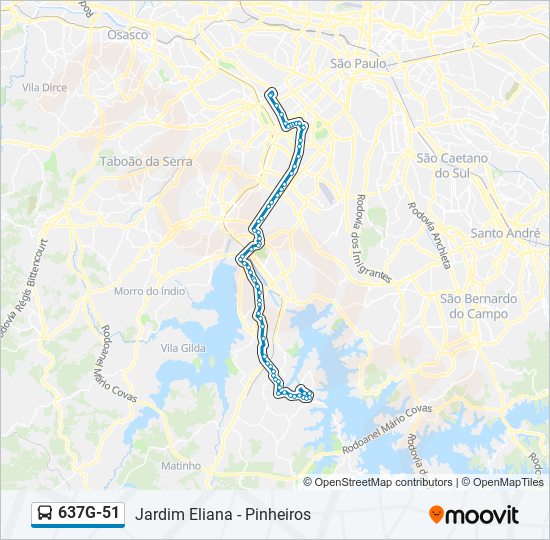 Mapa de 637G-51 de autobús