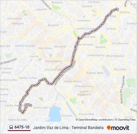 Mapa da linha 6475-10 de ônibus