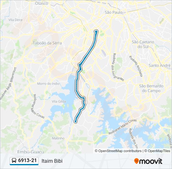 Mapa da linha 6913-21 de ônibus