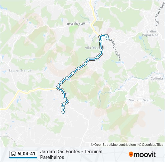 Mapa da linha 6L04-41 de ônibus