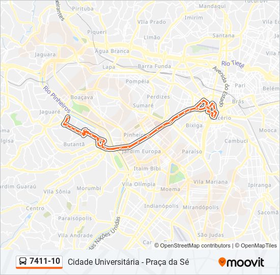 Mapa da linha 7411-10 de ônibus