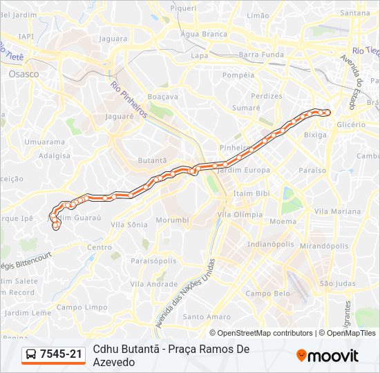 Mapa da linha 7545-21 de ônibus