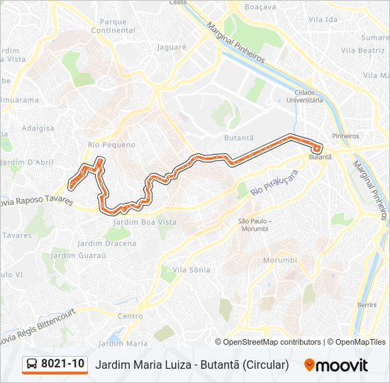 Mapa da linha 8021-10 de ônibus