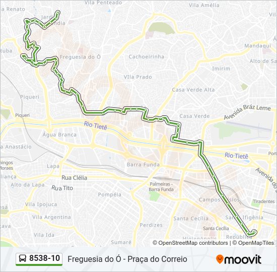 Mapa da linha 8538-10 de ônibus